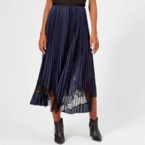 Helmut Lang Navy Blue Asymmetrical Pleated Midi Skirt